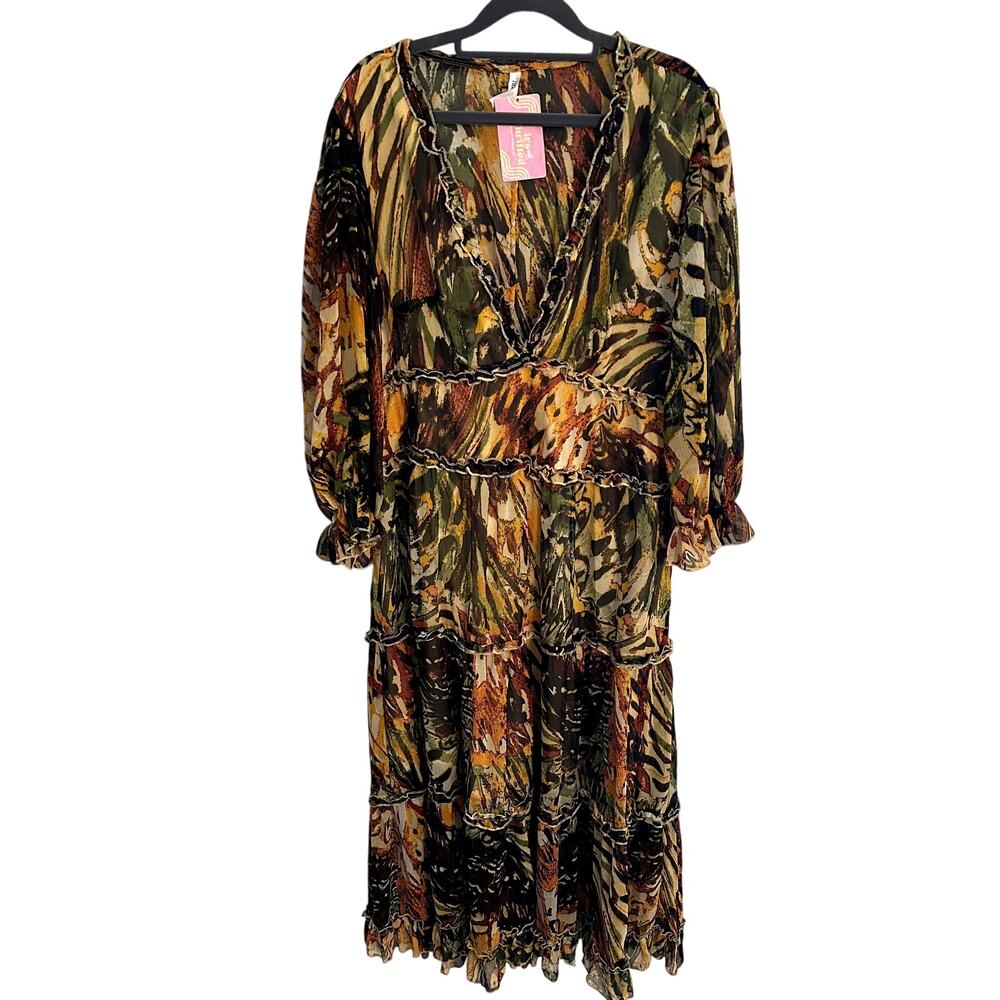 Truly 4 You Boho Crinkle Chiffon Floral Midi Dress - Size 2X - NWOT